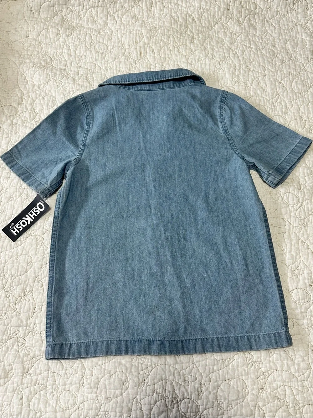 OshKosh B'gosh Light Blue Denim Short-Sleeve Shirt Jacket with tropical graphics